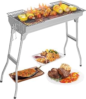 Outvita Portable Charcoal Grill, 28x 13 x 27" Foldable Barbecue Grill, Stainless Steel BBQ Grill and Smoker for Outdoor Cooking Camping Hiking Party Picnic Garden Beach