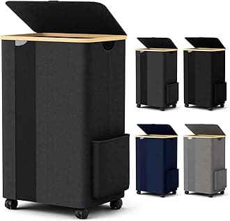 BlissTotes 75L Laundry Basket Slim Laundry Hamper with Wheels Lid, Collapsible Laundry Hampers, Laundry Bin, Clothes Hamper Basket with Internal Support & Handles for Bathroom, Bedroom (Gray)