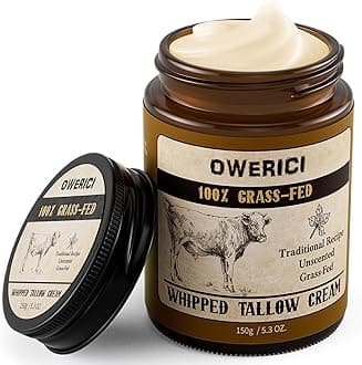 Beef Tallow for Skin, Tallow Face Moisturizer, 100% Grass Fed and Finished, Deeply Moisturizing for Face & Body, Whipped Cream Natural Care for Soft Supple (5.3 OZ., Extra Large)