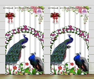DECOMIZER Peacock Printed Kids Curtains for Kids Room, Nursery, Bedroom Playroom (2 Panels, 4x9 Feet) Cute Curtain for Kids Room, Kids Curtain, Printed Curtain, Long Door Curtain