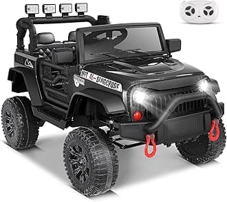24V Ride on Car w/Remote Control, Battery Operated Vehicles for Boys&Girls, Upgraded 2×200W Motors,Off-Road Power Wheels Truck, LED Lights, 3 Speeds, Gift, Black-24V-1 Seater