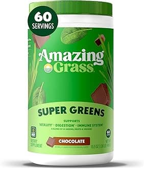 Amazing Grass Greens Superfood Powder: Greens Powder with Digestive Enzymes & Probiotics, Organic Spirulina, Chlorella, and Beet Root Powder, Chocolate, 60 Servings