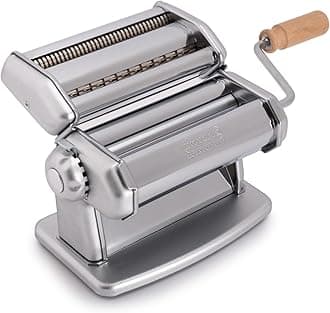 IPASTA Classica Pasta Machine 100% Made in Italy. Fresh pasta machine in steel. Manual dough sheet with crank. Create a sheet for Lasagne, Tagliolini, Fettuccine (Silver)