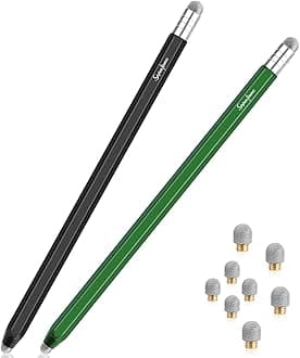 Stylus for Touch Screens (2 Pcs), High Sensitivity 2 in 1 Fiber Tips Pen with 8 Extra Replaceable Tips, Stylus for iPad iPhone Tablets Samsung All Universal Touch Screen (Black & Green)