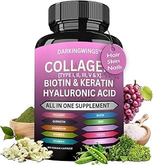 Multi Collagen Pills Peptides Types I, II, III, V & X MCG Biotin Keratin Hyaluronic Acid MSM Vitamin C Zinc Magnesium with Grape Seed Extract, Quercetin - Hair Skin and Nails Vitamins Capsule