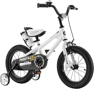 Royal Baby Kids Bike Boys Girls Freestyle BMX Bicycle with Training Wheels Gifts for Children Bikes 12 Inch White