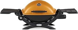 Q1200 Liquid Propane Portable Gas Grill, Orange – 1‑Burner Travel and Camping Grill with Cast‑Iron Grates & Electronic Ignition (8,500 BTU Burner)
