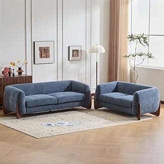 SHINE WOOD ART Boucle Upholstered 5-Seater Sofa and Loveseat Navy Blue