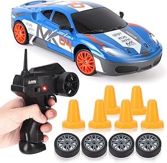 RC Drift Car 1/24 2.4GHz 4WD Remote Control Sport Racing On-Road Vehicle with LED Light, Batteries and Drift Tires (Style 7)