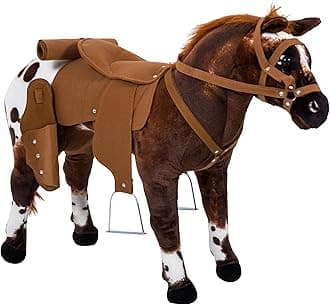 Sound-Making Ride On Horse for Toddlers 3-5, with Neighing and Galloping Sound, Stuffed Animal Horse Toy for Kids with Padding, Soft Feel, Brown