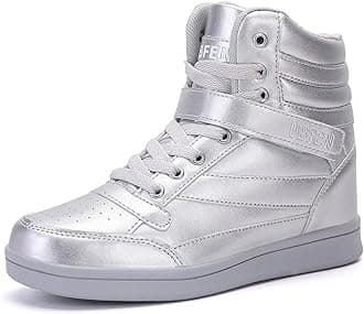 Womens High Top Sneakers with Hidden Wedge Heel Ankle Support 2 Inch Height Increase 80s Retro Casual Boots
