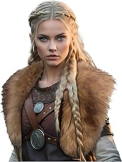 L'VOW Viking Fur Collar Faux Fur Shawl Shoulder Fur Wrap Scarf Women Halloween Barbarian Cosplay Costume Accessory