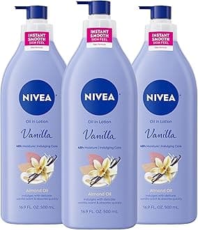 Oil Infused Vanilla and Almond Oil Body Lotion for Women, Fast-Absorbing and Non-Greasy Vanilla Scented Lotion Moisturizes for 48 Hours, 16.9 Fl Oz Pump Bottle, Pack of 3
