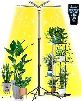 DOMMIA Grow Light with Stand, Grow Lights for Indoor Plants Full Spectrum (3 Modes), Dimmable Floor Plant Lamp with Adjustable Tripod Stand, 15-105 Inch 100W, 6/10/14/18h