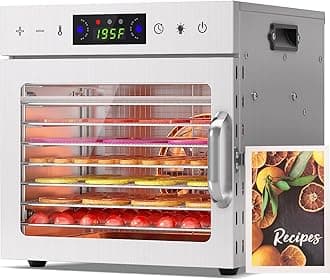 Food Dehydrator Machine with 8 Stainless Steel Trays – Digital Timer & Adjustable Temp Control for Jerky, Herbs, Fruits | Overheat Protection, BPA-Free, Includes Recipe Book