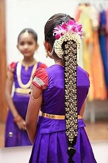 VAMA FASHIONS Traditional Classical Maggam Work Hair Choti pulajada paranda Ornaments Bharatanatyam Poola Jada jadai alangaram Kuchipudi savaram for Kids Girls