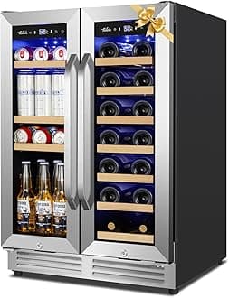 - Wine and Beverage Refrigerator Upgraded, 24 Inch Beverage Refrigerator Cooler Dual Zone with Glass Door, Under Counter or Freestanding Beverage Fridge with Large Capacity, Advanced Cooling System