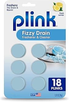 Plink Fizzy Drain Cleaner and Freshener, Prevents Drain Clogs and Buildup, Removes Odors from Bathroom and Kitchen Sinks, Septic-Friendly, Made in the USA, Lemon Scent, 18 Tablets