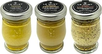 Le Must Organic Mustard Assortment Whole Grain Mustard, Yellow Mustard, Dijon Mustard Mini Jars For Charcuterie, Cheeseboards Pack of 3