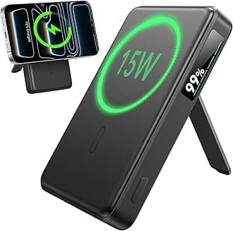 ESR for MagSafe Power Bank, Kickstand 10,000mAh MagSafe Portable Charger,15W Fast Battery Pack with LED Display, 27W USB-C MagSlim Charger with Cable for iPhone 17e/17/16/15/14/13/12,Black