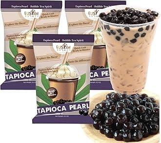 Fusion Select Tapioca Pearl - Brown Sugar Flavor Quick Cook Tapioca, DIY Boba for Boba Tea Ready in 5 Minutes, Boba pearls, Bubble Tea Pearl s, Milk Tea Toppings (3 Packs)
