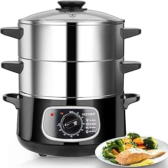 - 2 Stainless Steel Food Steamer 8.5 Qt Electric Glass Lid Vegetable Steamer Double Tiered Stackable Baskets with Timer