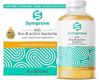 – Symprove Liquid Probiotic, Billions of Live & Active Bacteria, Mango & Passionfruit Flavour, Water-Based, Dairy & Gluten Free, Vegan (4 x 500ml)