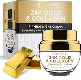 Clear Beauty 24K Gold & Collagen Night Cream – Firming & Ultra Hydrating Face Moisturizer – Restores Smooth, Youthful Looking Skin – Dermatologist Tested, Korean Skin Care, Clean Beauty – 1.69 Fl Oz
