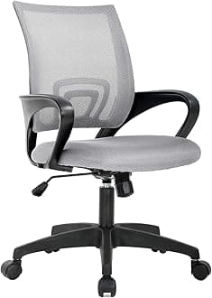 BestOffice | Ergonomic Office Chair | Mid-Back Swivel Desk Chair | Breathable Backrest & Lumbar Support | Adjustable Height | Sponge Seat | Rolling Wheels | Grey | for Adults & Women