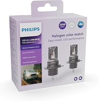 Philips H4 LED Headlight, 3500K Light Bulb Color, Automotive Bulb, Halogen Bulb Equal Size, Easy Installation, Pack of 2