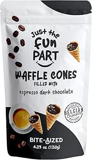 Just The Fun Part, Bite-Size Crispy Mini Waffle Cones with Premium Belgian Chocolate, Great for Snacks, Dessert, Grab & Go - Kosher (Espresso Dark Chocolate)