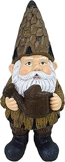 Alpine Corporation 16" H Indoor/Outdoor Garden Gnome with Watering Can Statue, Brown
