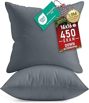 Utopia Bedding 16x16 Pillow Inserts, Set of 2, Grey – Indoor Decorative Throw Pillows for Bed, Sofa & Couch – Soft, Supportive & Fluffy Cushion Inserts