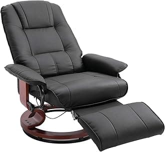 Swivel Recliner Chair, PU Leather Reclining Armchair with Retractable Footrest, Lounge Chair with Wood Base and Adjustable High Back for Small Spaces, Living Room, RV, Bedroom, Black