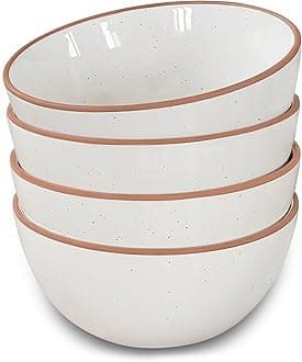 Mora Ceramic Bowls For Kitchen, 28oz - Bowl Set of 4 - For Cereal, Salad, Pasta, Soup, Dessert, Serving etc - Dishwasher, Microwave, and Oven Safe - For Breakfast, Lunch and Dinner - Vanilla White