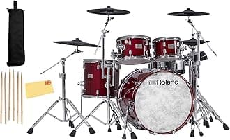 Roland VAD706-GC V-Drums Acoustic Design Electronic Drum Set - Gloss Cherry Bundle with Drumstick Bag, 3 Pairs of Drumsticks, and Austin Bazaar Polishing Cloth