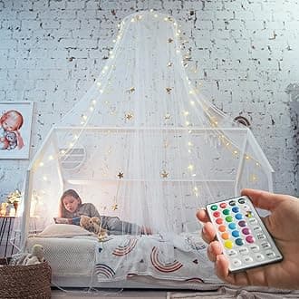 Bed Canopy with Lights - Pink Princess Canopy for Girls Room | Single, Twin, Full, Queen | Kids Bed, Hanging Fairy Led Canopy