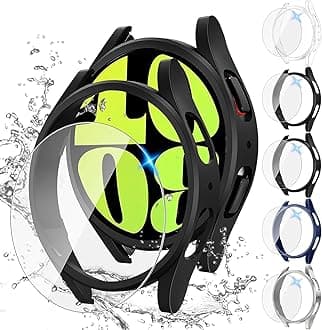 Tensea [5+5Pack for Samsung Galaxy Watch 6 Screen Protector Case 44mm Accessories, Hard PC Bumper/HD Anti-Fog Tempered Glass Protective Film, Face Cover Set, Galaxy Watch 6 Case for Women Men