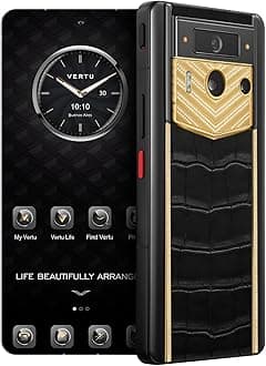 METAVERTU 2 Luxury Custom Made - V-Shaped 18K Gold with Diamonds Alligator Skin Web3 Ai Phone - Black (1, TB)