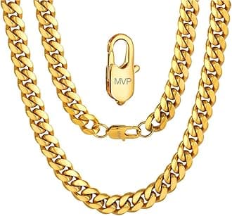 ChainsPro Men Chunky Miami Cuban Chain Necklace, Custom Available, 4.8/6/10/14mm Width, 18/20/22/24/26/28/30inch Length, Gold Plated/Stainless Steel/Black, Send Gift Box