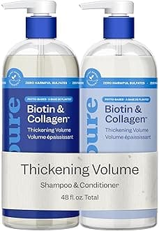 Renpure Biotin & Collagen Shampoo & Conditioner Set, Plant- Based - Nutrient Infused Formulas for Fuller, Thicker Looking Hair - For Fine Hair - Vitamin B7 (Biotin) & Collagen - 24 Fl Oz each, 2 Pack