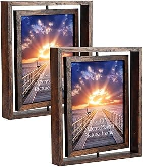 EXYGLO 2 Pack Double 10x8 Photo Frames, Rotating Picture Frames for Horizontal or Vertical Tabletop Display of 8x10 Photos - Perfect Presents for Mum, Brown