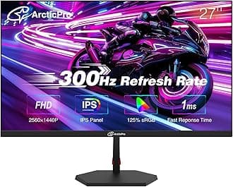 ArcticPro 27 inch 300Hz 240Hz Gaming Monitor, FHD 1080p, 1ms, PC Monitor Gaming, IPS, Adaptive sync, PC Computer Monitor, sRGB 125%, Ultra Slim, DP x2, HDMI x2, VESA Support, with DP cable up to 300Hz
