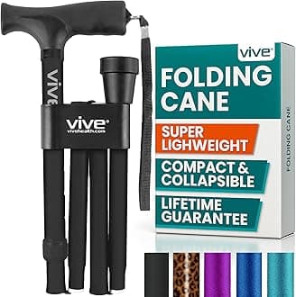 VIVE Folding Cane- Best Walking Cane for Men & Women - Collapsible, Lightweight, Adjustable & Portable Walking Stick Mobility Aid - Sleek Look & Comfortable Handles - (Black)