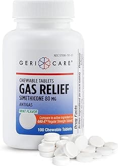 GeriCare Simethicone Chewable Gas-Relief Tablets 80mg | Fast Relief for Gas, Bloating and Discomfort | Mint-Flavored Anti-Gas Chewables | Oral Adult Gas Pain Relief | Anti-Flatulence Aid (100 Tablets)