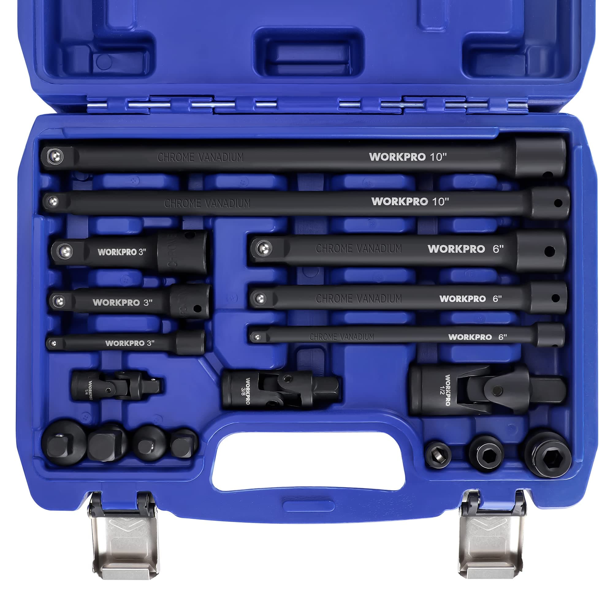 18-Piece Impact Socket Extension Set, Includes Socket Adapters, Ratchet Extension Set, Socket Extension Bar, Swivel Universal Joints and Impact Coupler, 1/4", 3/8" & 1/2" Drive