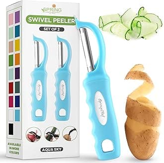 Spring Chef Premium Stainless Steel Vegetable Peeler for Kitchen, Dishwasher Safe Potato Peelers with Non-Slip Handle, Peel Apple, Fruit, Veggie, Carrot, Mango - Set of 2 - Aqua Sky