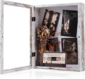 Muzilife 11x14 Shadow Box Picture Frame - 2.16" Interior Deep Wood & Glass Rectangle Display Case Ready to Hang Memory Box Baby Sports Memorabilia, Pins, Awards, Tickets, and Photos, Rustic White