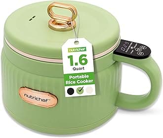 1.6 QT Portable Electric Rice Cooker & Lunch Maker | Multi-Functional & Non-Stick Ceramic Coating | Digital Control Panel | 6 Cook Functions: Rice, Soup, Stew, Porridge & More | Green