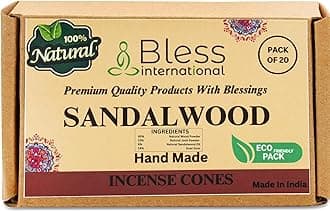 Bless International Sandalwood 100%-Natural-Incense-Cones Handmade-Hand-Dipped The-Best-scents 20 Count (Sandalwood)